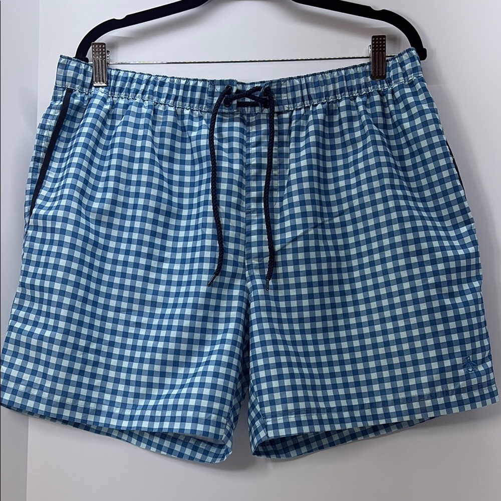 Original Penguin Blue Gingham Check Swim Trunks